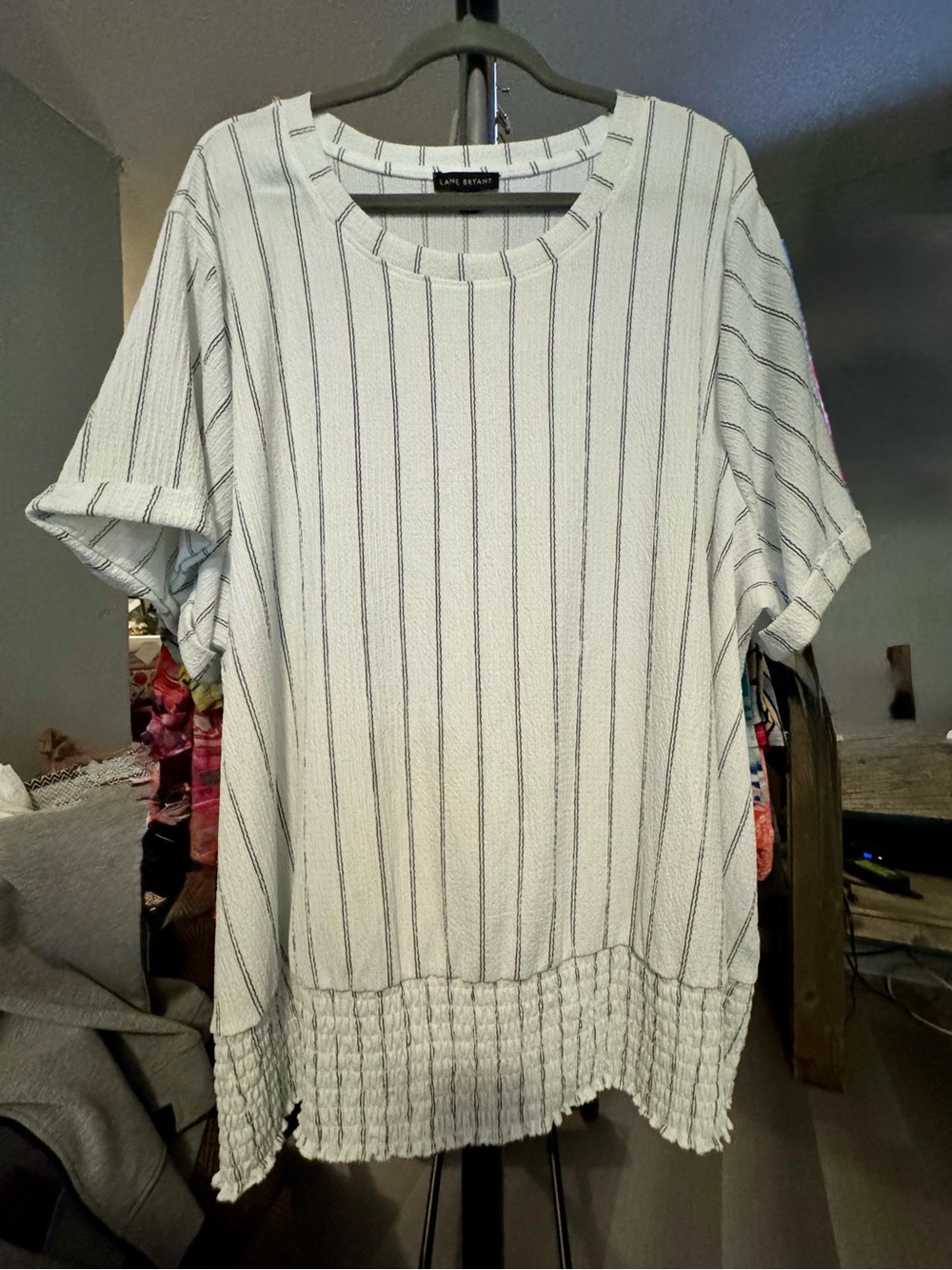 Lane Bryant White and Black Striped Short Sleeve Top